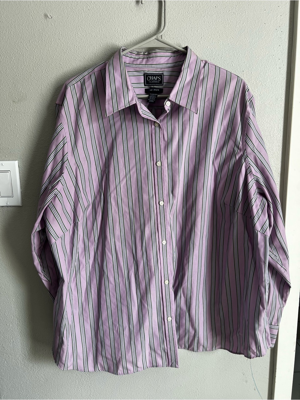 Chaps Purple and Black Vertical Stripe Dress Shirt 3XL